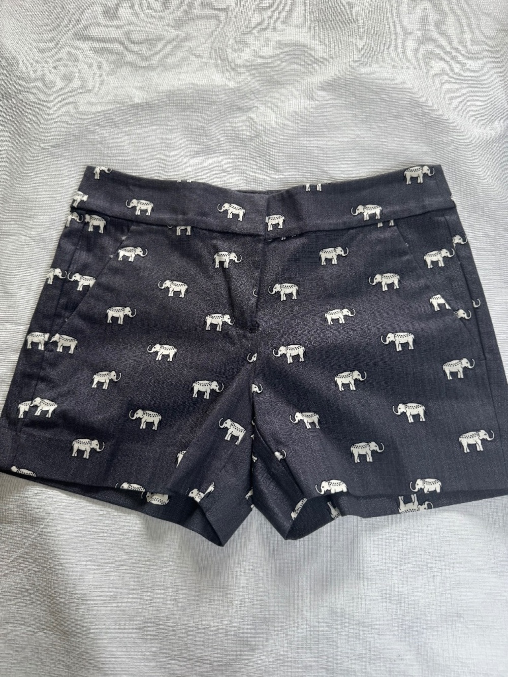 LOFT Navy High-Waist Shorts with White Elephant Print